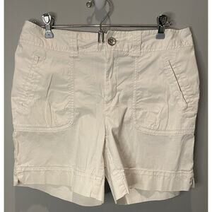 Eddie Bauer Women's Sz 8 White Shorts Cotton 5" Inseam Belted Back Snap Pockets